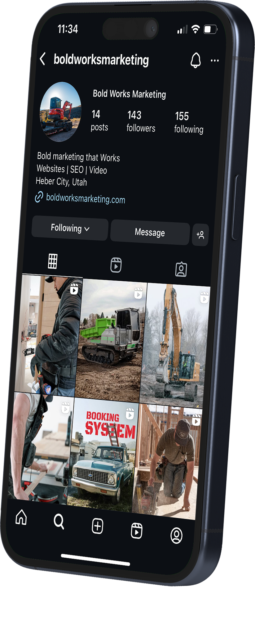 BOLD WORKS Instagram profile on an iPhone