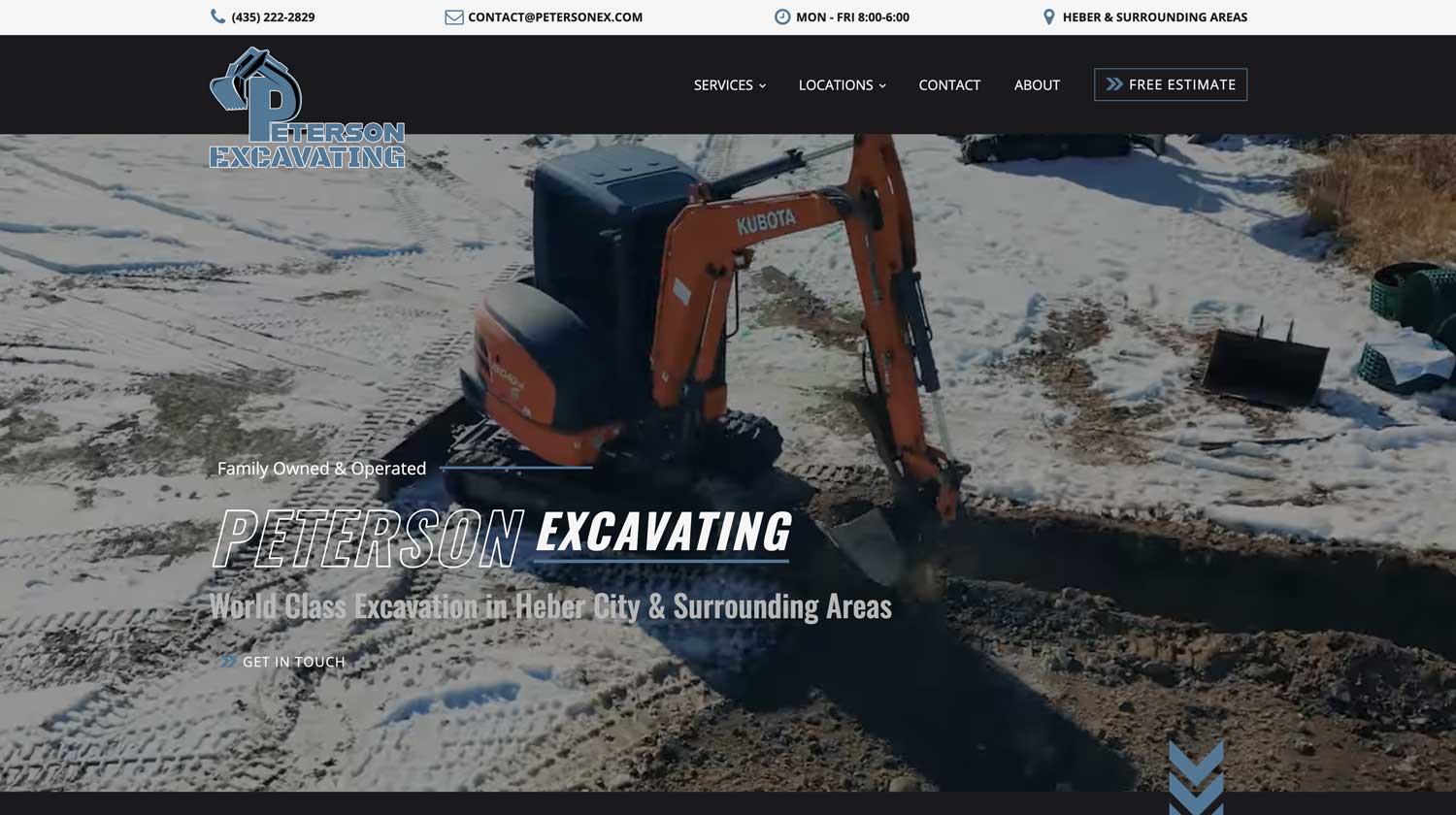 Peterson Excavating website built by BOLD WORKS